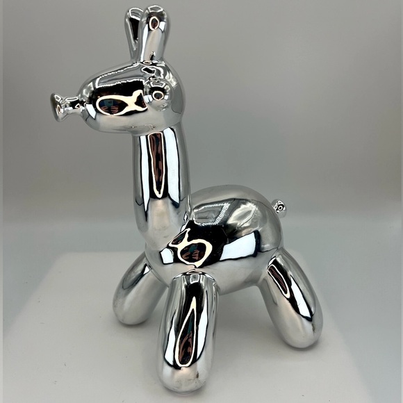 Shiny Balloon Animal Dog Sculpture Silver  Resin Dog Statue Mid Century Modern - Picture 1 of 11
